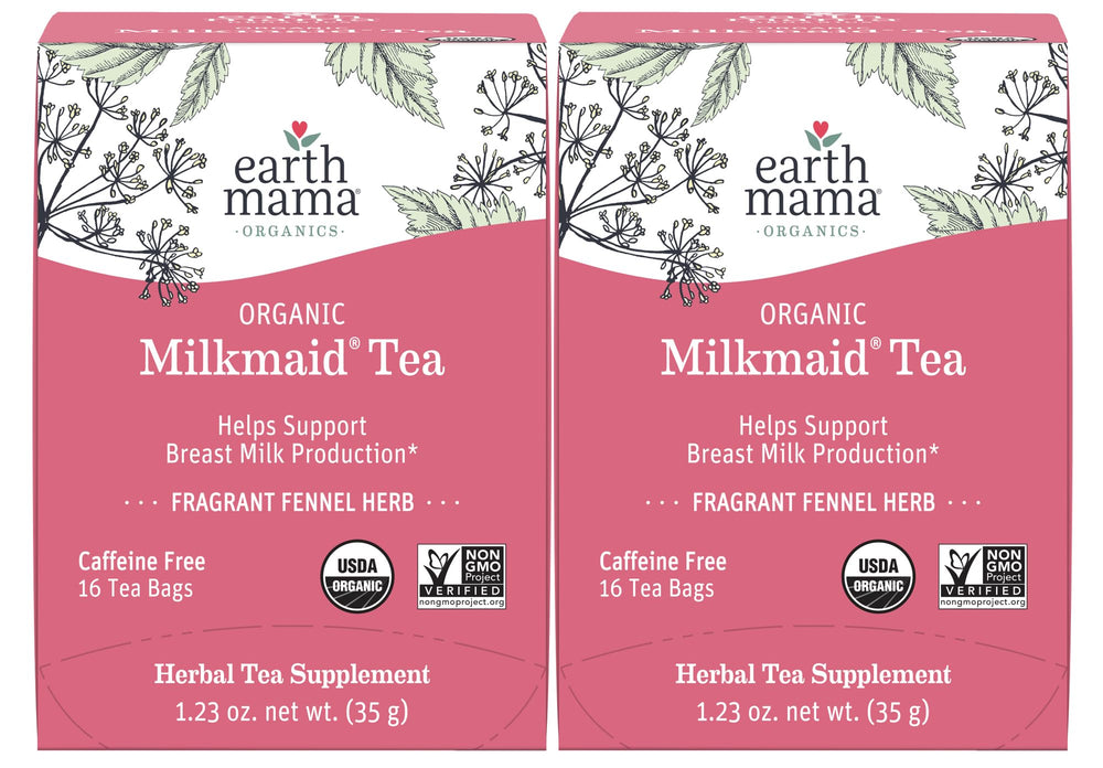 Earth Mama Milkmaid Tea bags ready to brew a soothing lactation-support cup.
