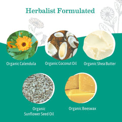 Earth Mama balm tub showing coconut and calendula ingredients