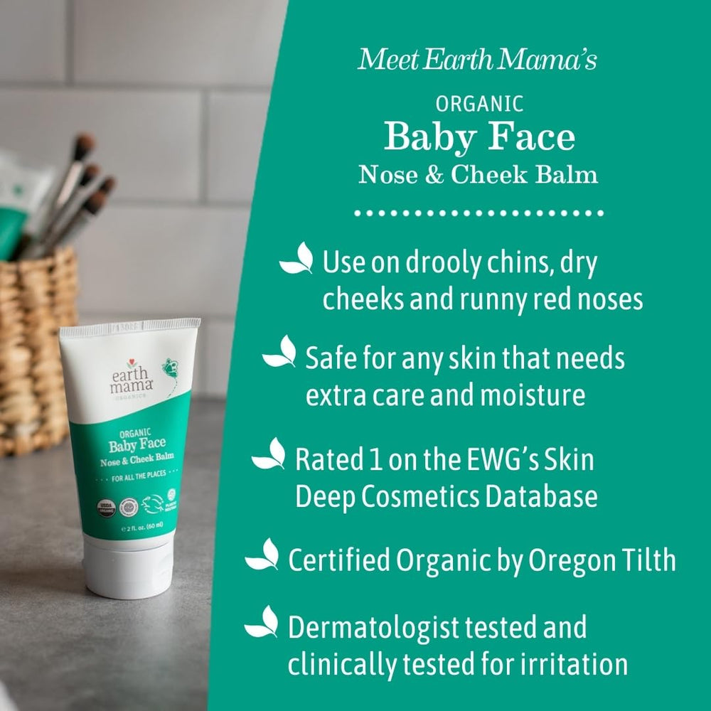 Baby cheeks with balm applied after a bath
