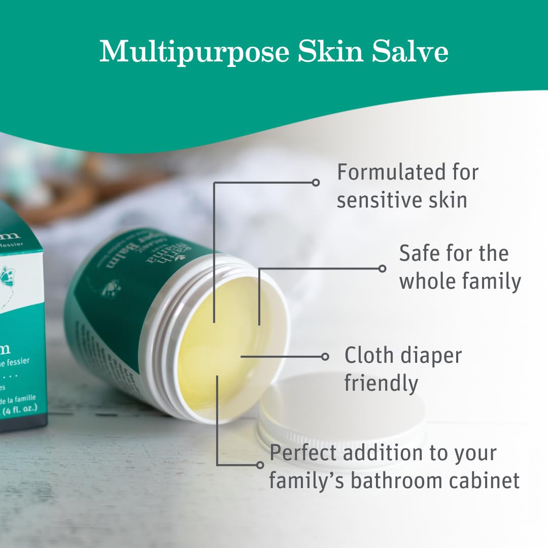 Earth Mama Organic Diaper Balm calendula and plantain close-up with natural ingredients.