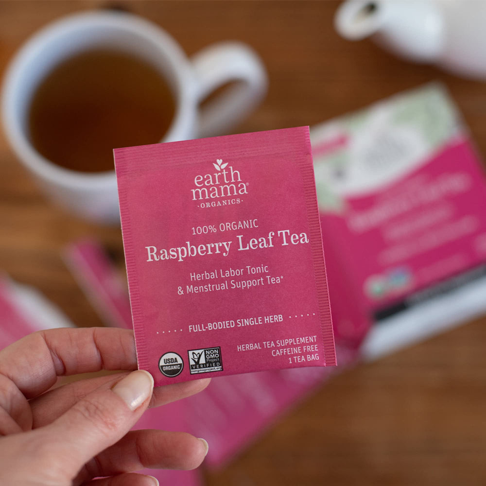 Earth Mama Organic Red Raspberry Leaf Tea ready to be served iced, caffeine free and refreshing