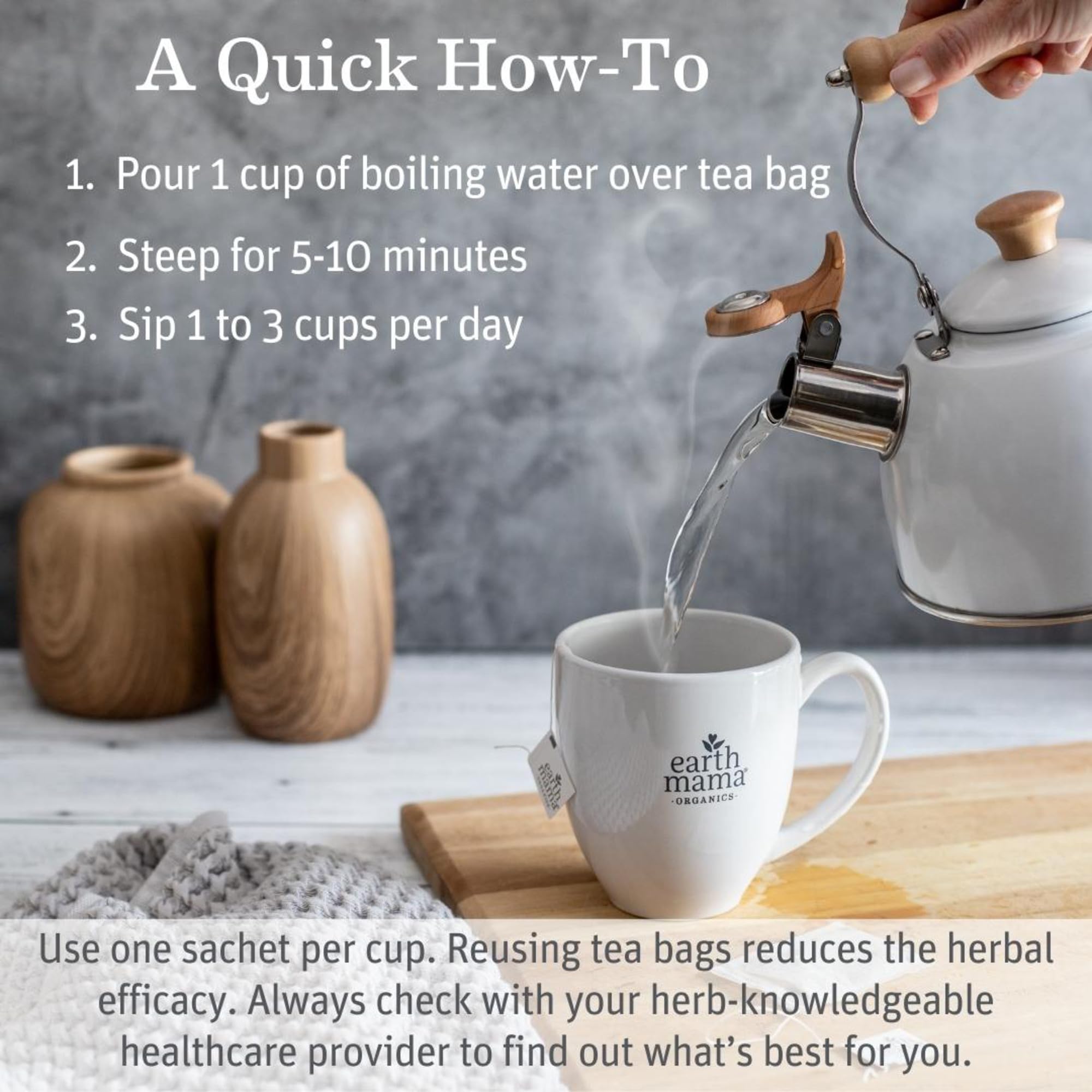 Earth Mama Organic Red Raspberry Leaf Tea steeping in a teapot, soothing aroma filling the kitchen