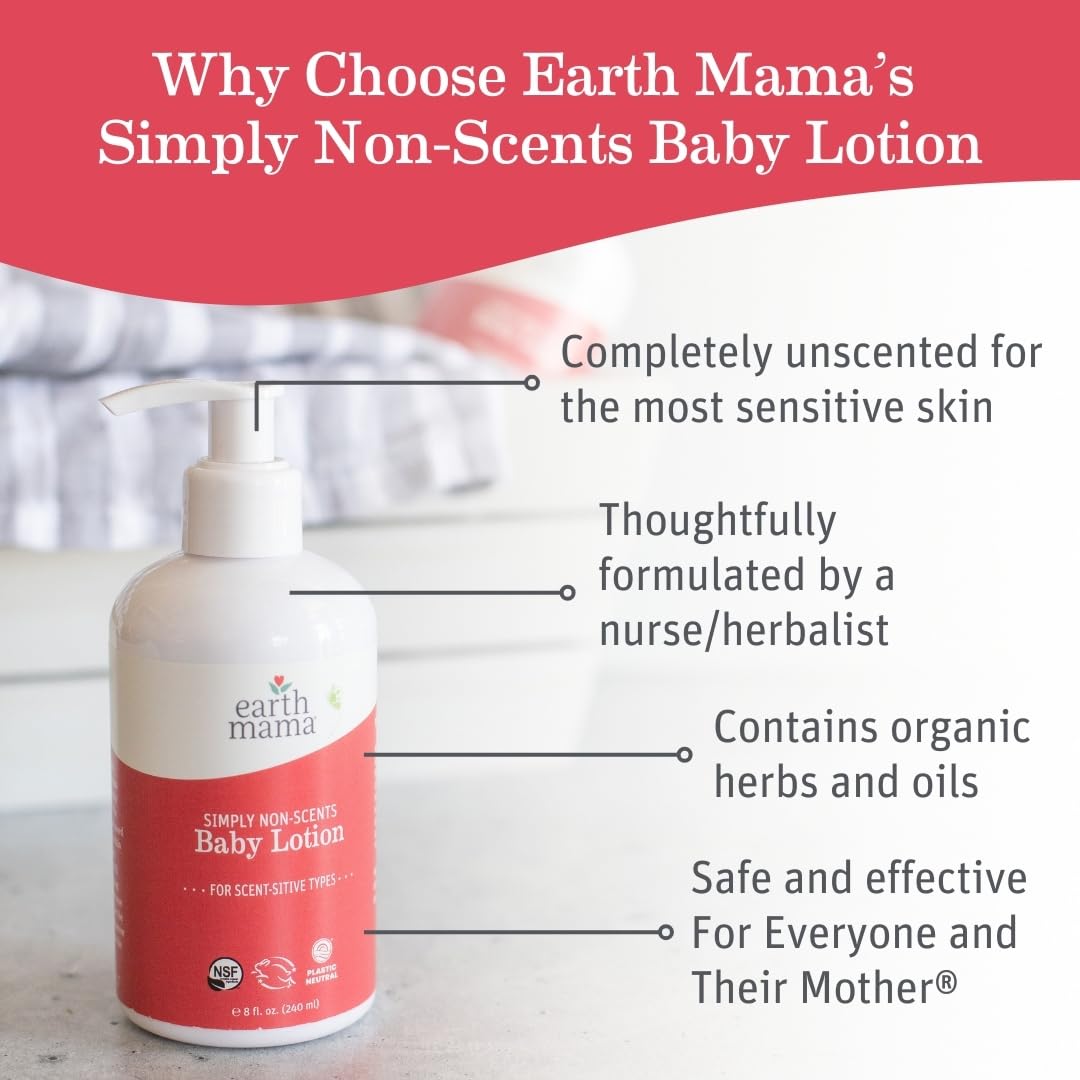 Earth Mama Simply Non-Scents Lotion being applied to skin for gentle daily moisture