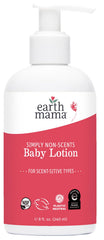 Earth Mama Simply Non-Scents Baby Lotion bottle showing fragrance-free hydration for sensitive skin