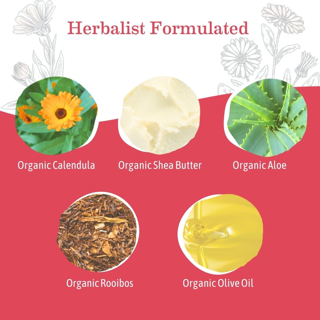 Earth Mama lotion ingredients spotlight with calendula, rooibos, and shea butter for nourishing care