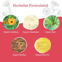 Earth Mama lotion ingredients spotlight with calendula, rooibos, and shea butter for nourishing care