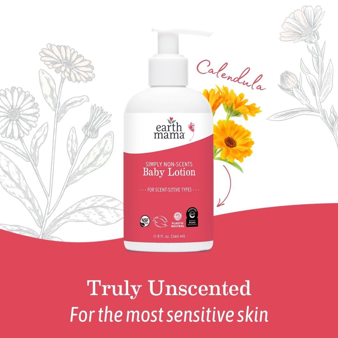 Earth Mama Simply Non-Scents lotion texture close-up, creamy and lightweight hydration