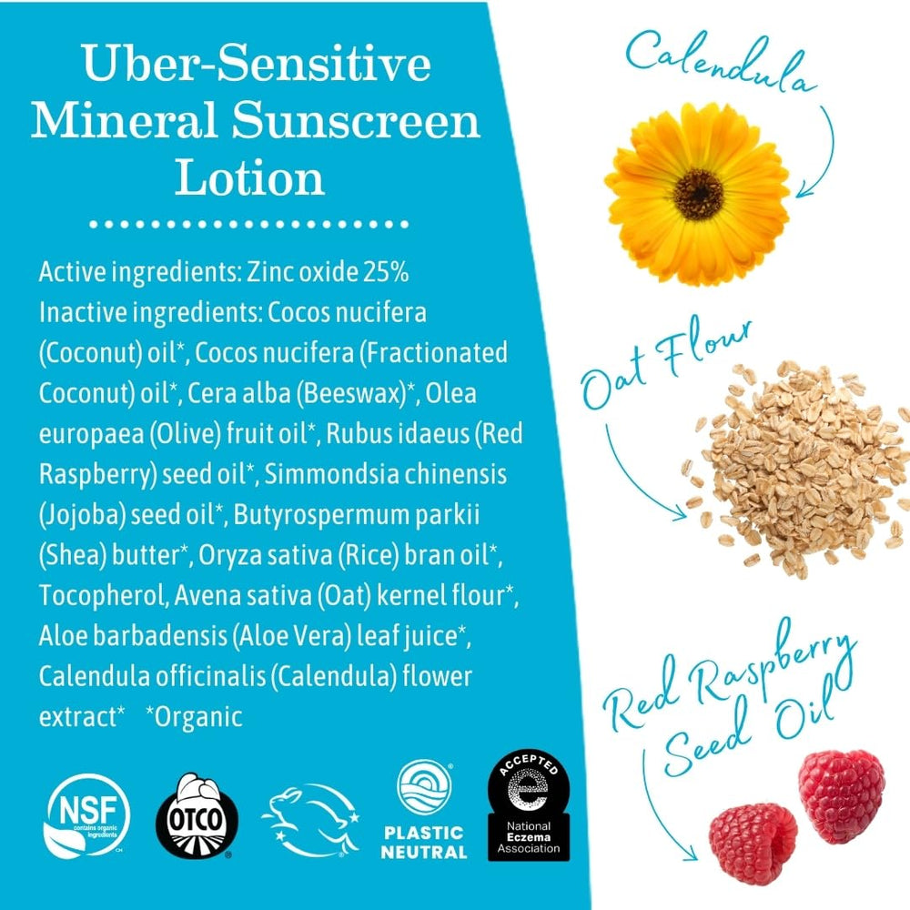 Sheaf butter in Earth Mama Uber-Sensitive Sunscreen Lotion nourishes the skin.