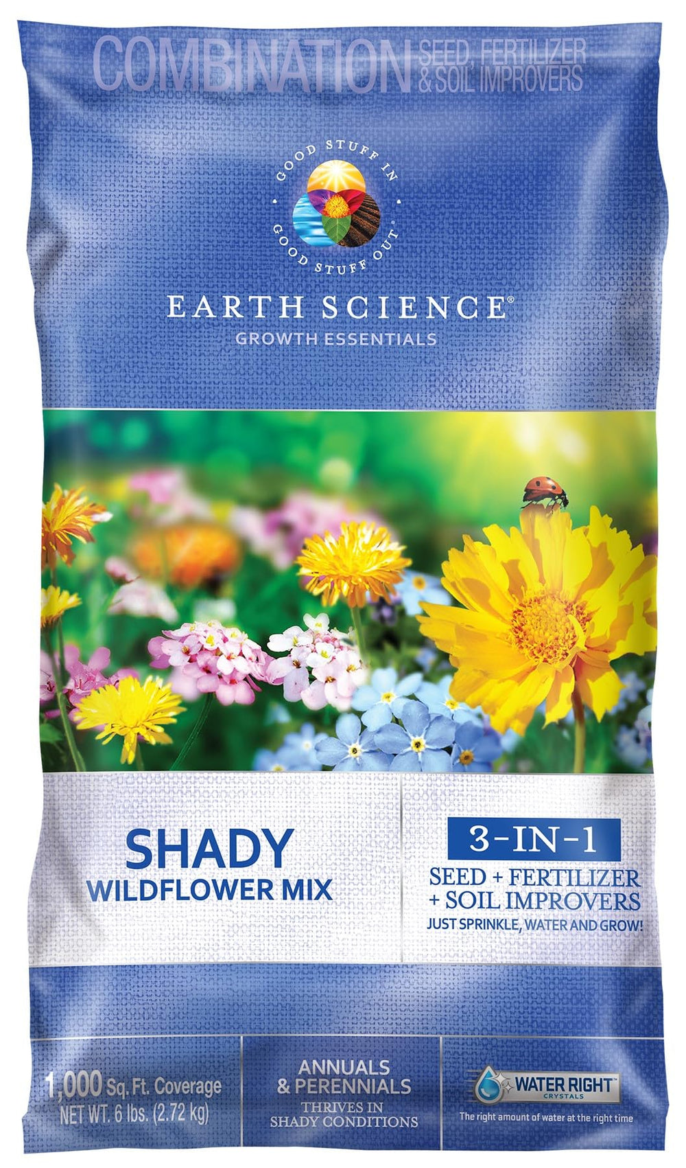 Earth Science Shady Wildflower Mix seed blend for shady gardens promotes vibrant, pollinator-friendly blooms.