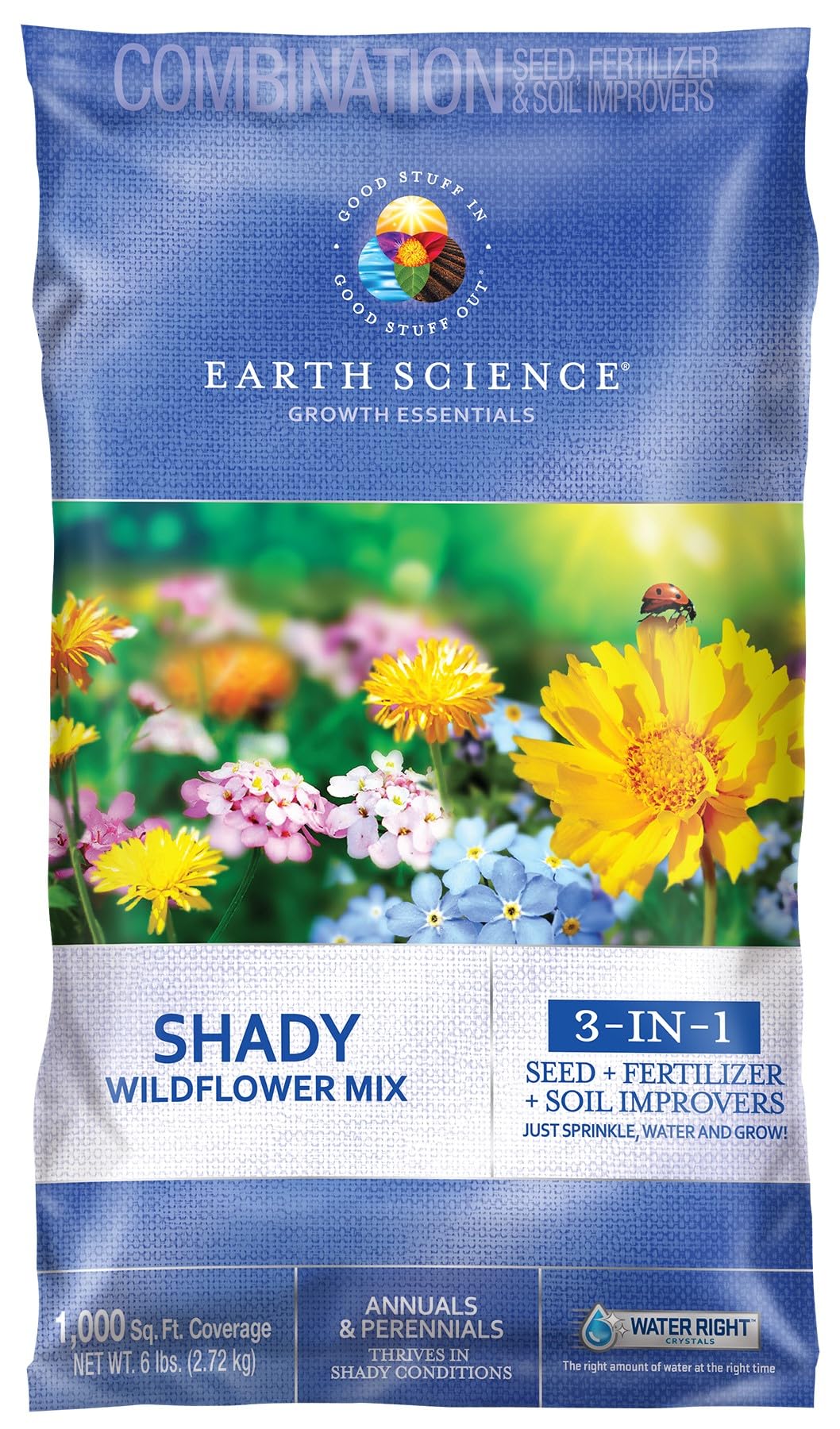 Earth Science Shady Wildflower Mix seed blend for shady gardens promotes vibrant, pollinator-friendly blooms.