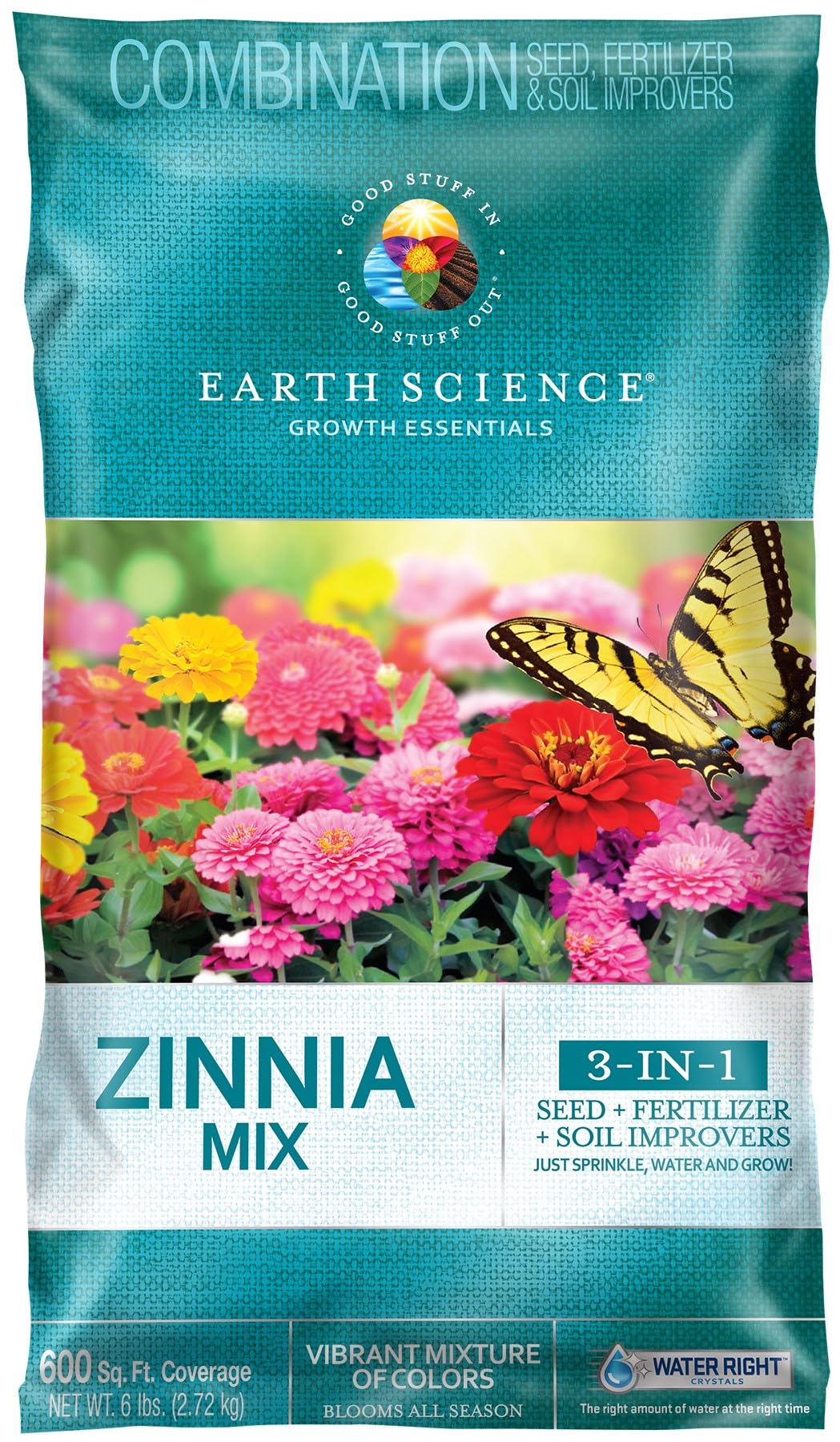 Earth Science Zinnia Wildflower Mix in 6lb bag for vibrant borders.