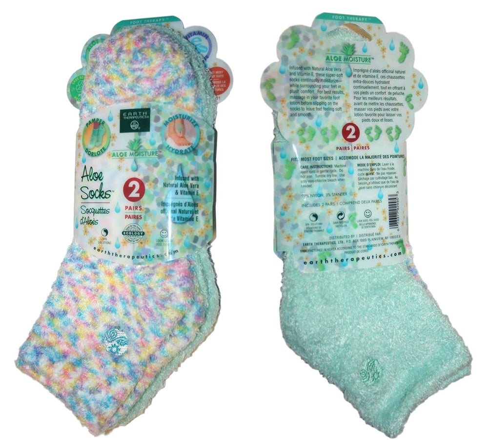Earth Therapeutics Aloe Socks aqua pair for overnight moisturizing and pampering.