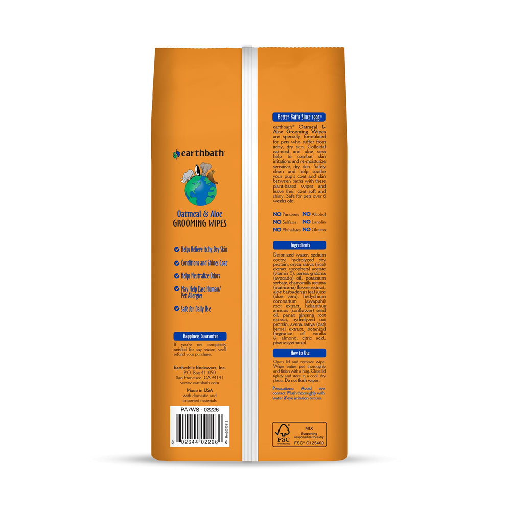 Earthbath dog wipes for paws and butt, closeup shows soothing formula