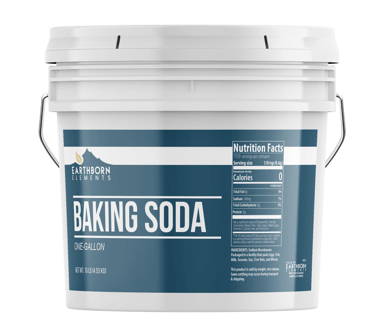 Earthborn Elements Baking Soda in a resealable bucket, easy storage and scooping