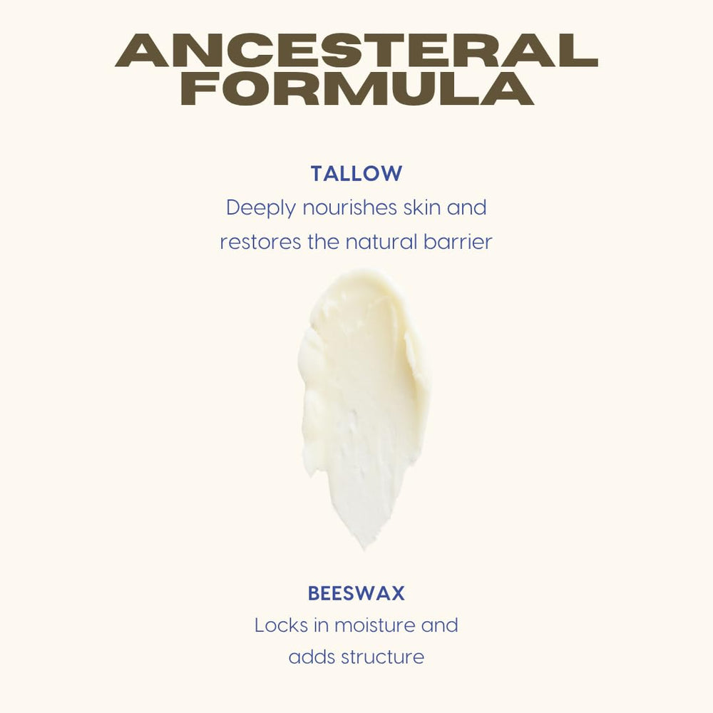 Untamed Tallow balm close-up showing creamy texture for daily moisture.