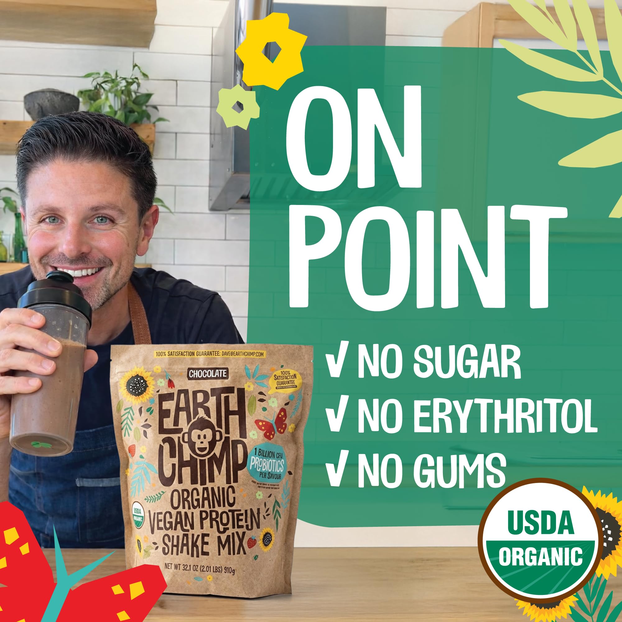 EarthChimp protein powder is gluten-free and non-GMO for clean nutrition