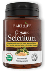 Earthier Organic Selenium bottle shows the dose for daily wellness routine.
