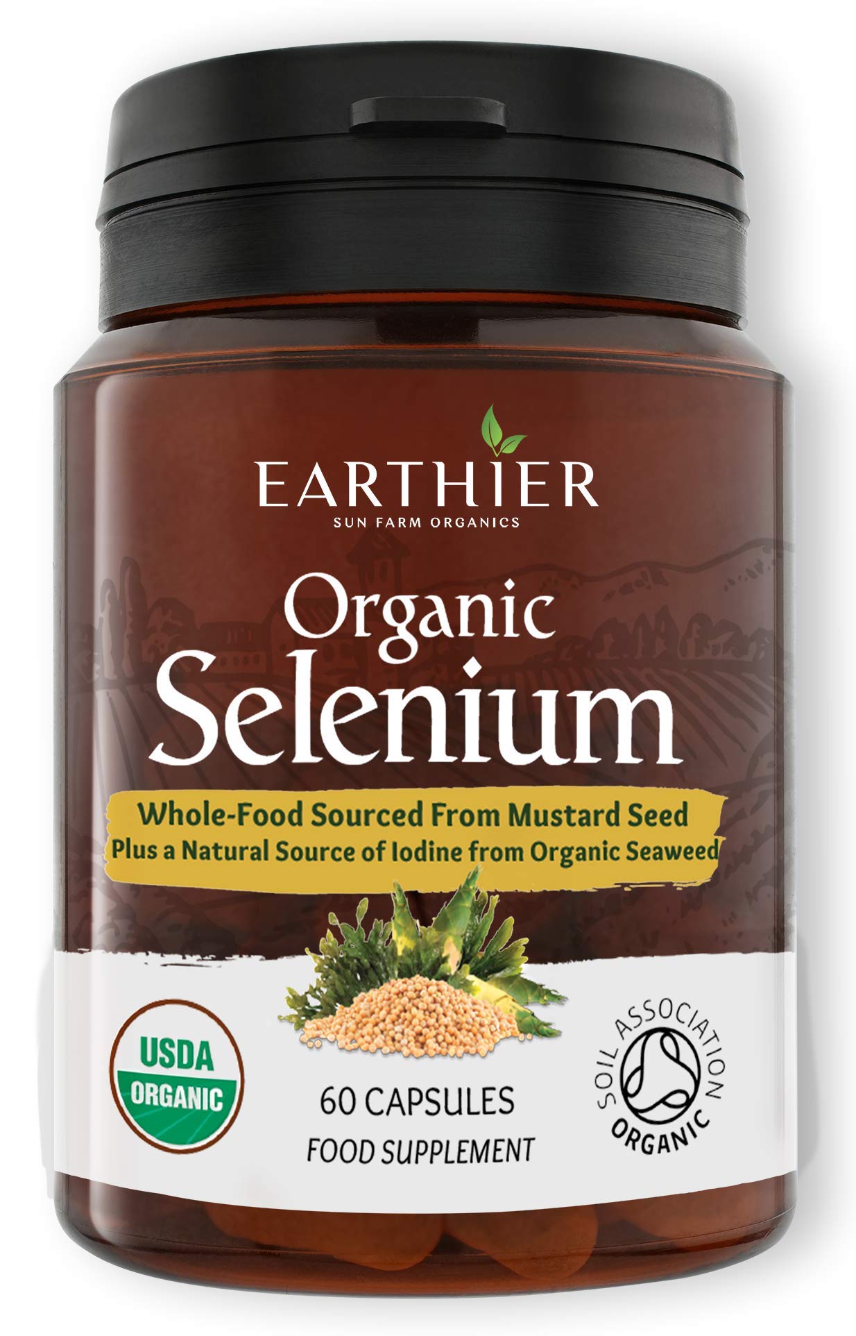 Earthier Organic Selenium ingredients list features mustard seed, seaweed, and bamboo.