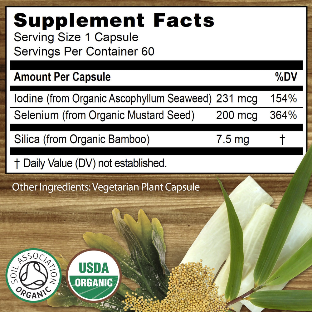 Earthier Organic Selenium label highlights organic certification and key ingredients.