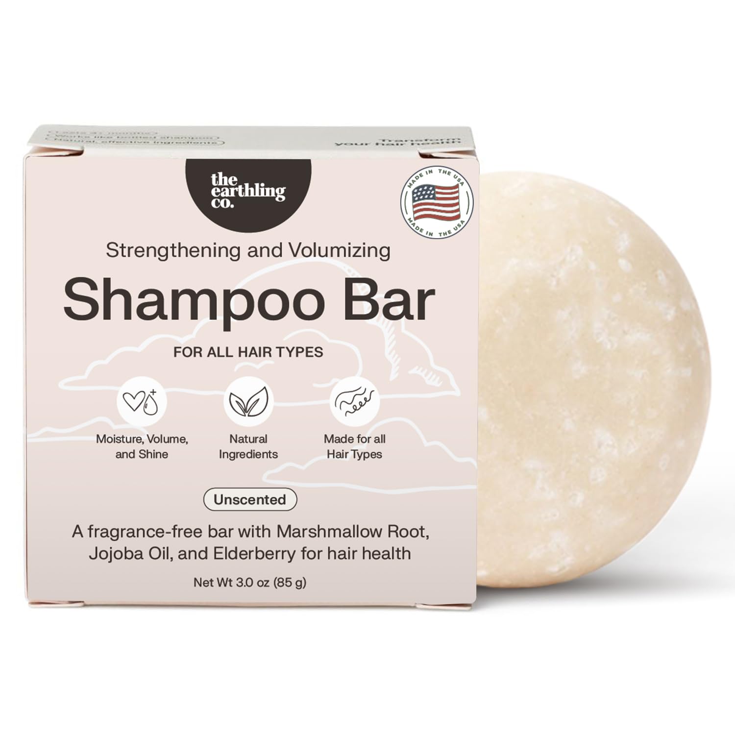 Earthling Co volumizing shampoo bar front view promotes fuller-looking hair