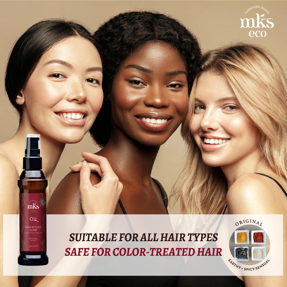 Earthly Body MKS eco Oil Original frizz-control shot highlights sleek styling