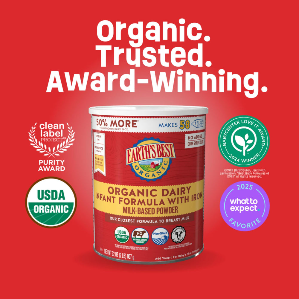 Measuring cup and prepared bottle for Earth's Best Organic formula