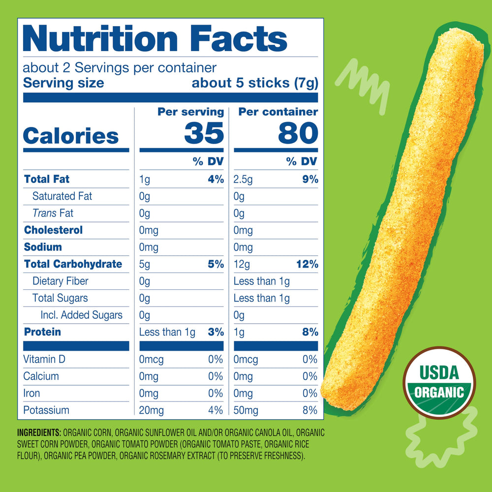 Earth's Best Organic Crunchy Sticks Strawberry Banana flavor close-up; baby taste exploration