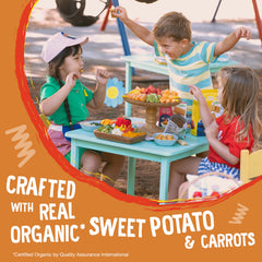 Earth's Best Organic Sunny Days ingredient close-up showing organic sweet potato and carrot