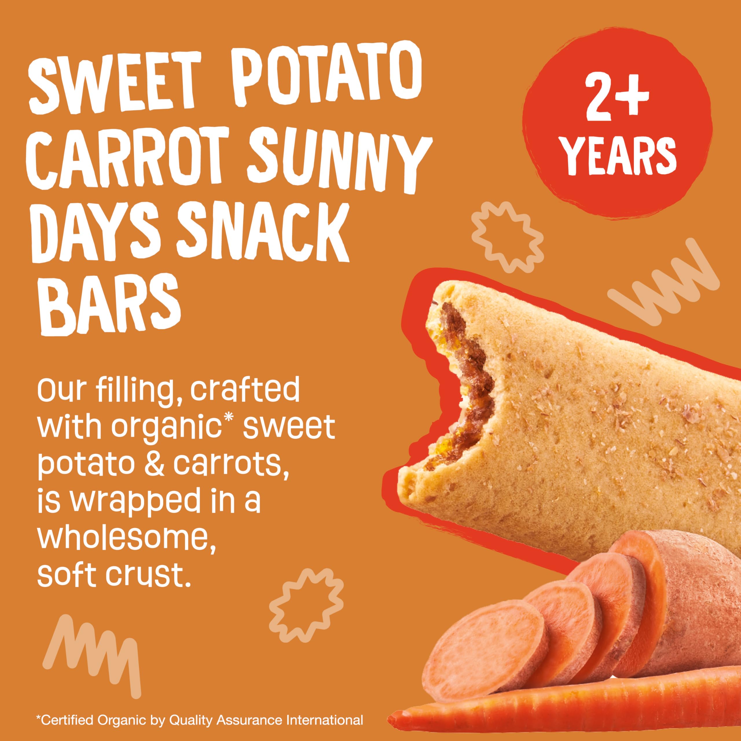 Earth's Best Sunny Days snack bars, toddler eating handheld treat with real sweet potato and carrot