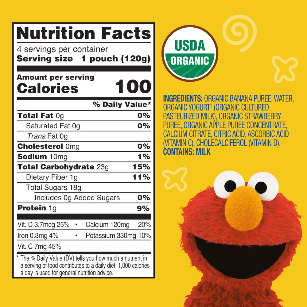 Earth's Best pouch with resealable cap offers mess-free snacking for busy families.