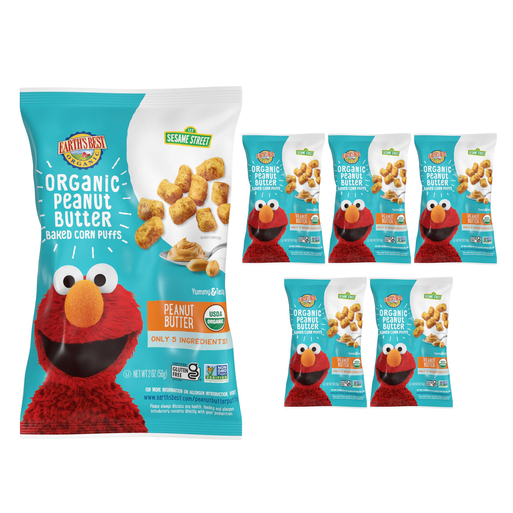 Earth’s Best Peanut Butter Puffs bag front showing organic ingredients and branding
