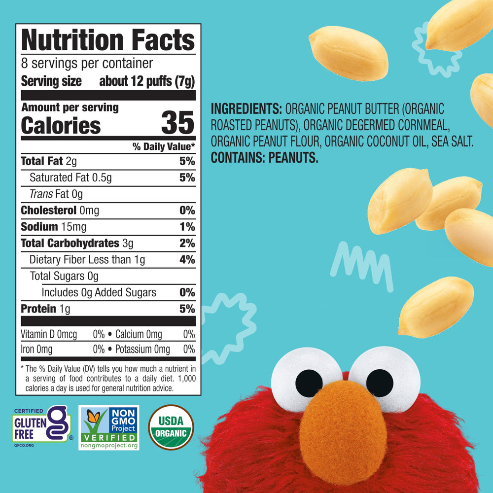 Serving bowl with Earth’s Best Peanut Butter Puffs for snack time