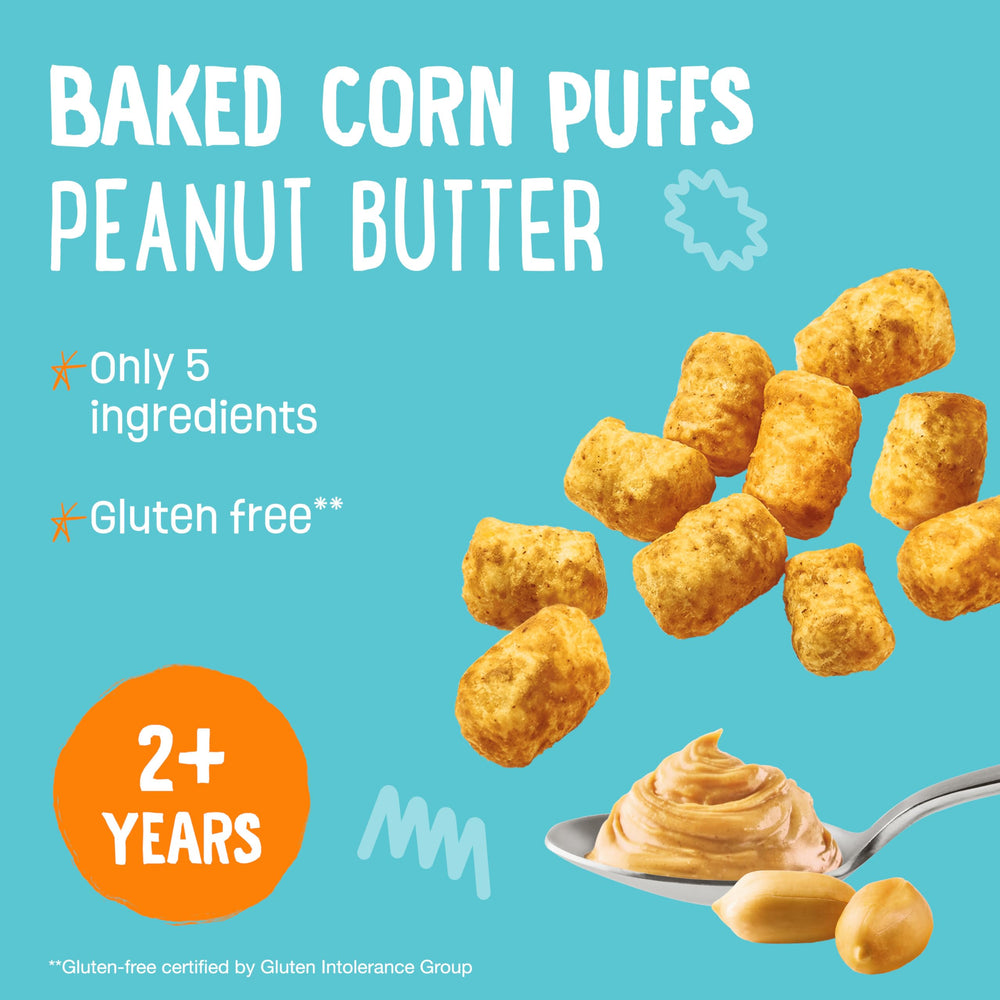 Earth’s Best peanut butter puffs pack of 6 displayed together