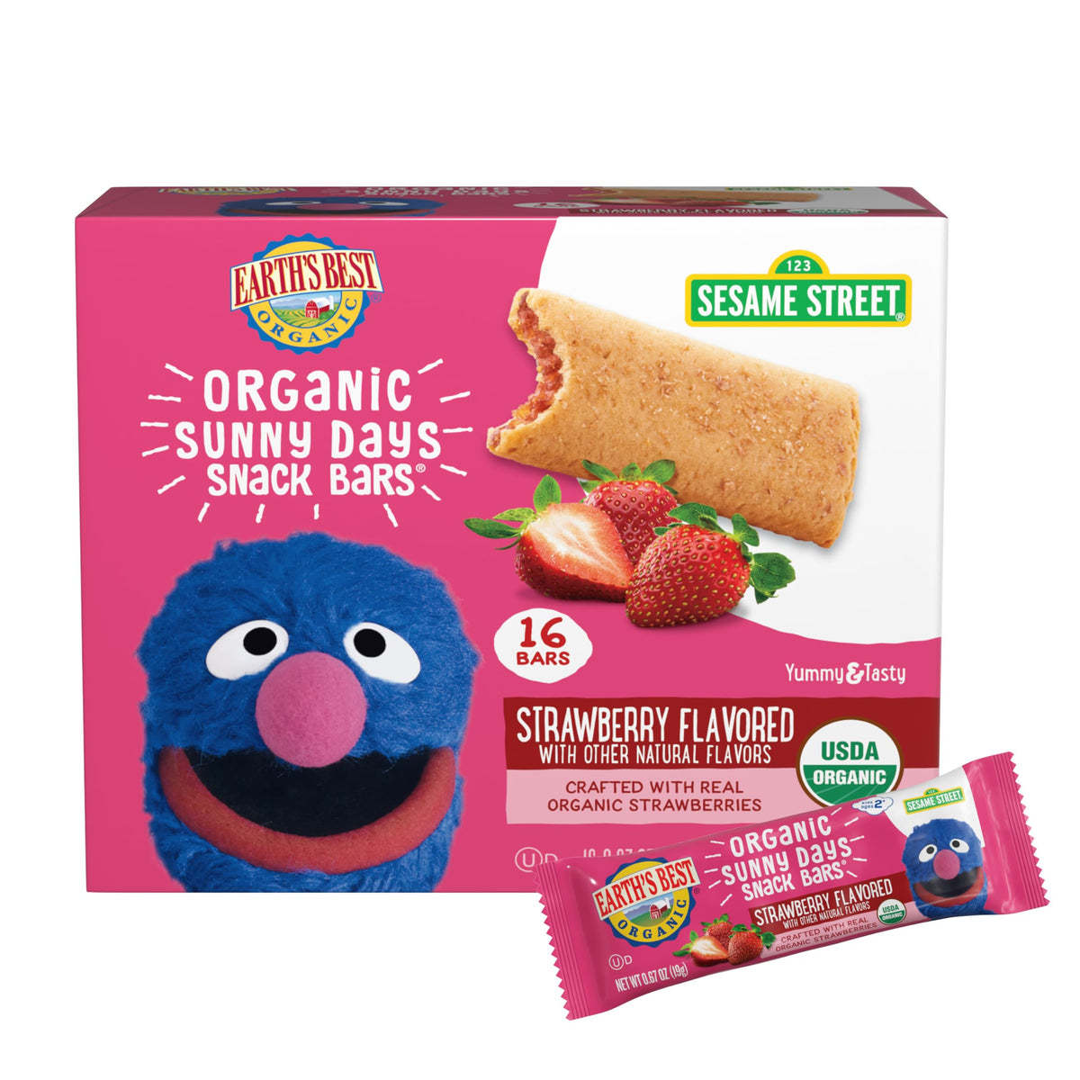 Earth's Best Sunny Days strawberry crust closeup, ideal on-the-go toddler snack