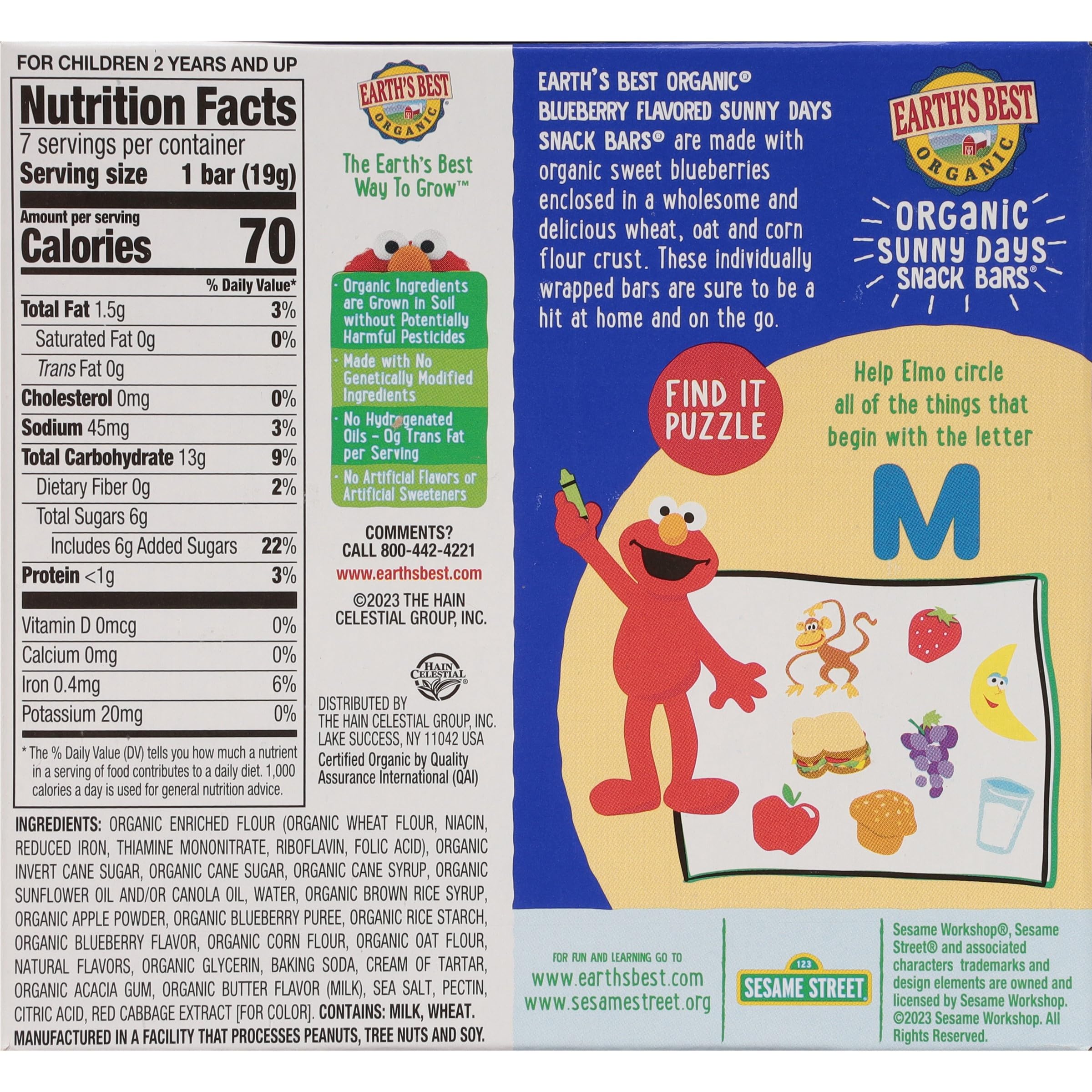 Earth's Best Sunny Days snack bars blueberry close-up shows natural flavor appeal for toddlers