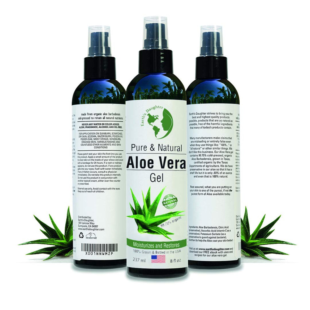 Earth's Daughter Aloe Gel fresh-cut leaves reference on packaging