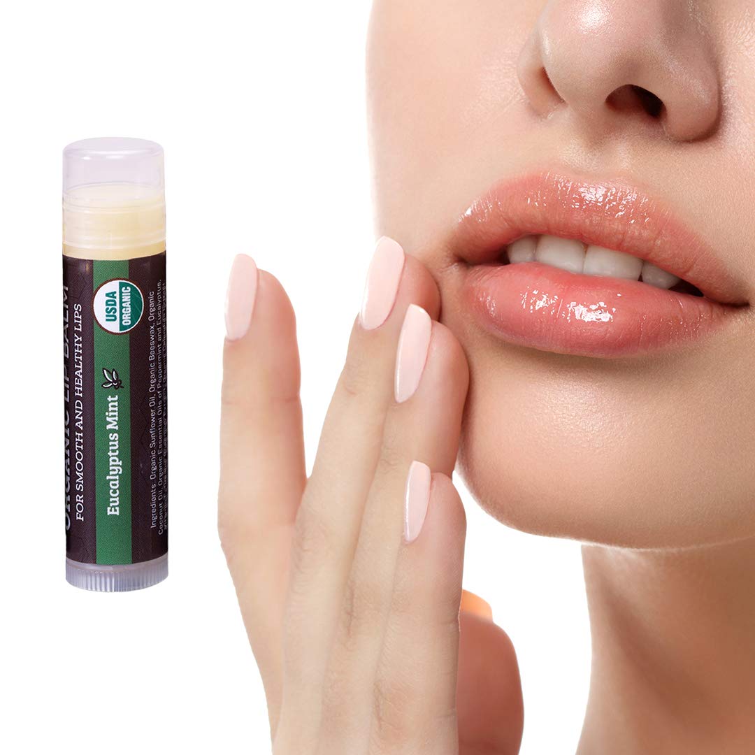 After-application lips moisturized with Earth's Daughter lip balm