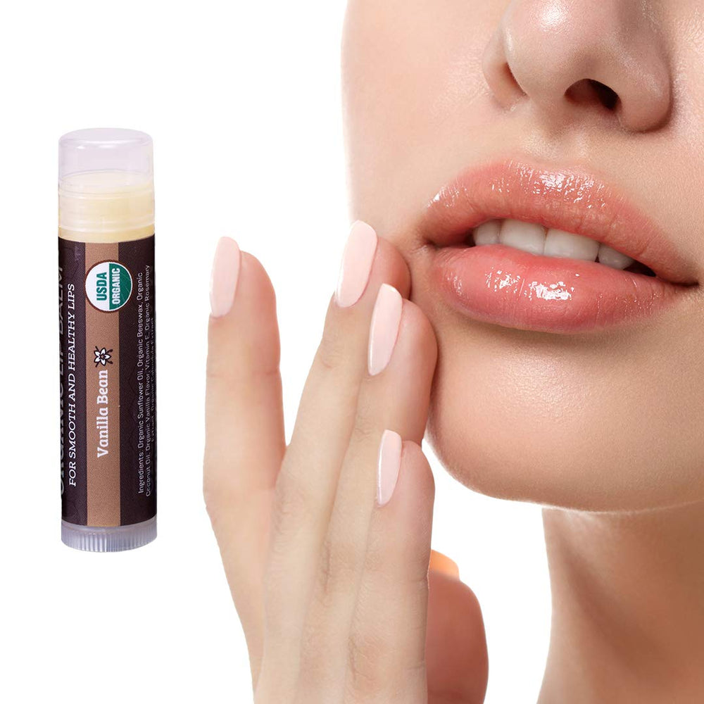 Cruelty-free certification note on Earth's Daughter vanilla lip balm packaging.