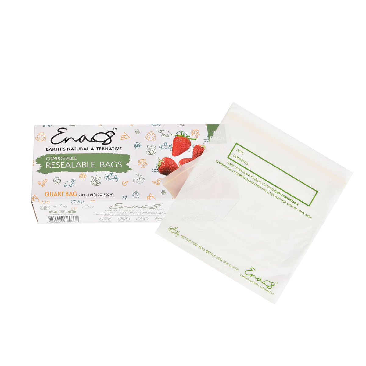 Earth’s Natural Alternative quart bags—pack-front view, eco-friendly storage for snacks.