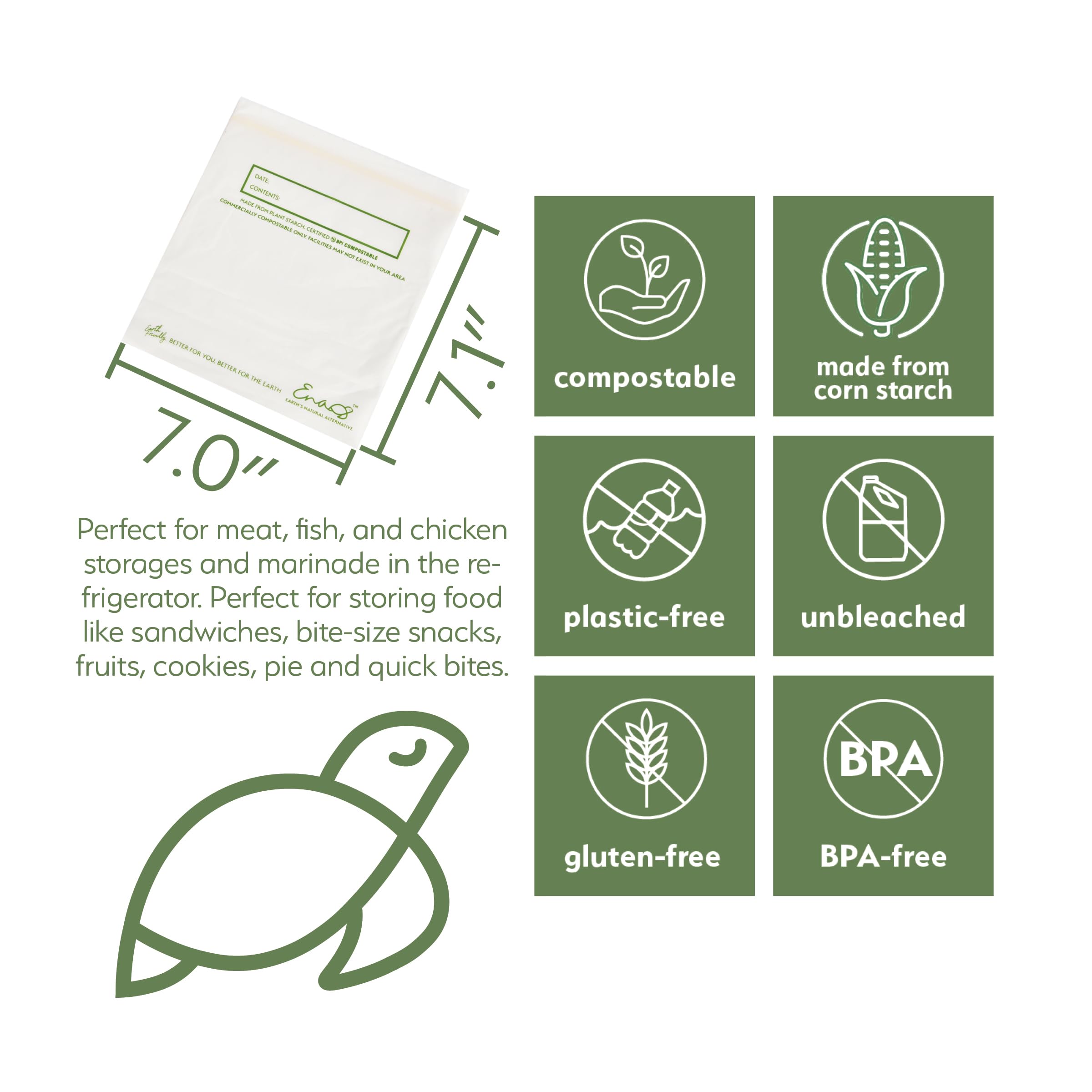 Earth’s Natural Alternative resealable bags—close-up seal, keeps food fresh during transport.