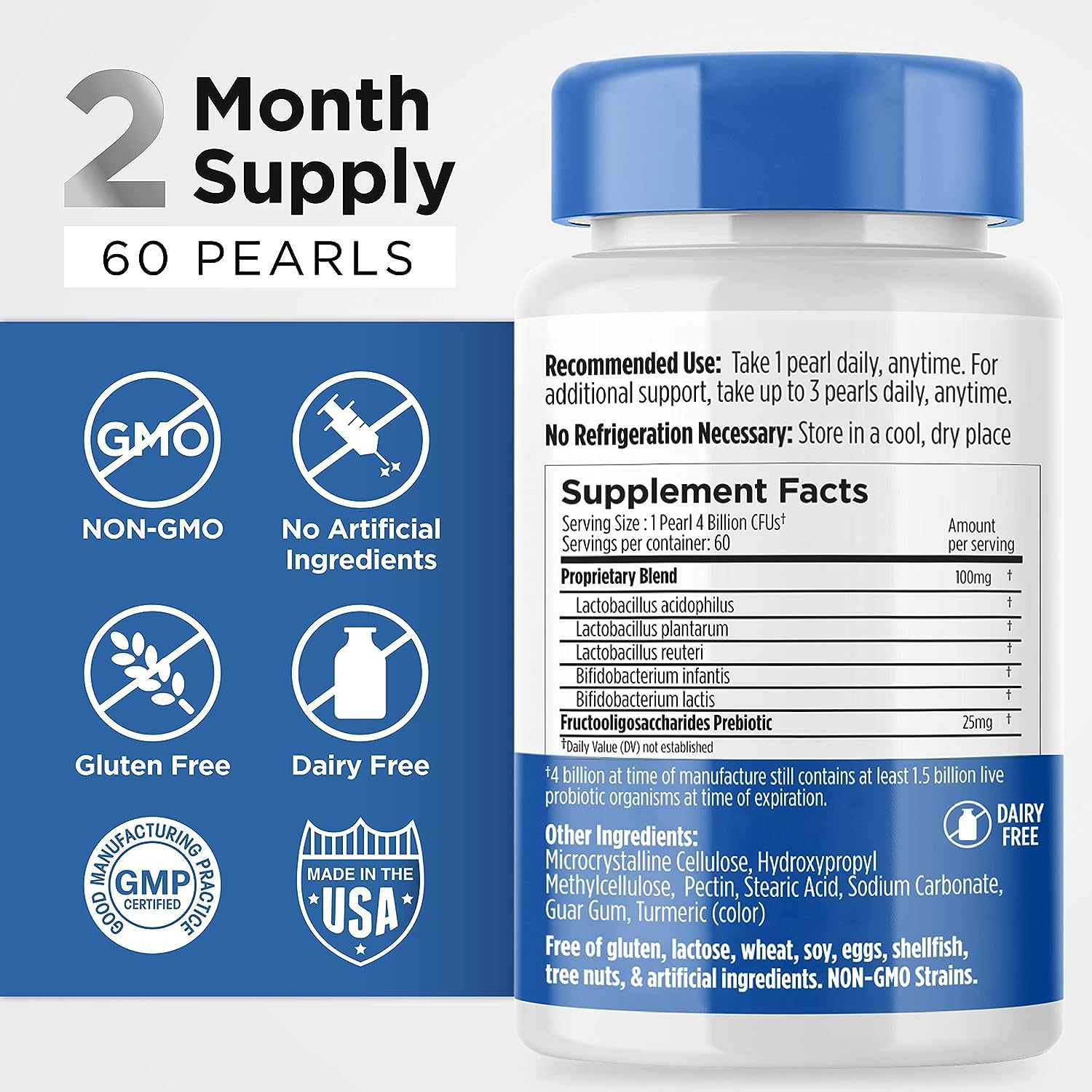 Earth's Pearl Probiotics and Prebiotics blend for balanced gut flora.