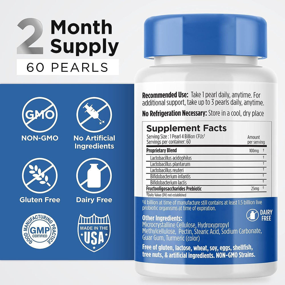 Earth's Pearl Probiotics and Prebiotics blend for balanced gut flora.