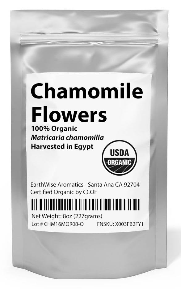 EarthWise Aromatics chamomile blossoms close-up highlighting a soothing, fragrant aroma.