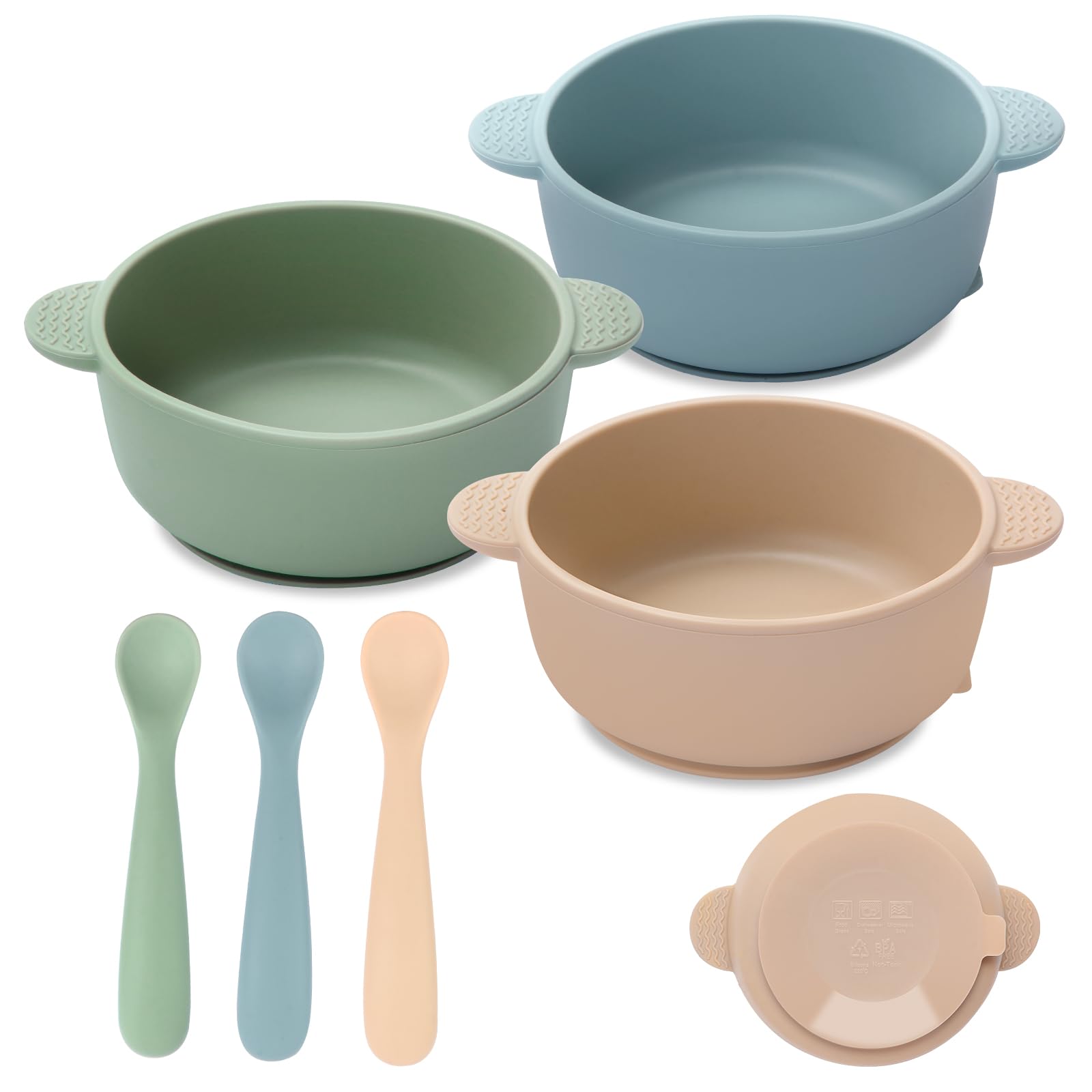 Eascrozn baby bowls with suction base securely attached on a table for steadier meals