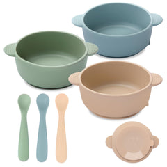 Eascrozn baby bowls with suction base securely attached on a table for steadier meals