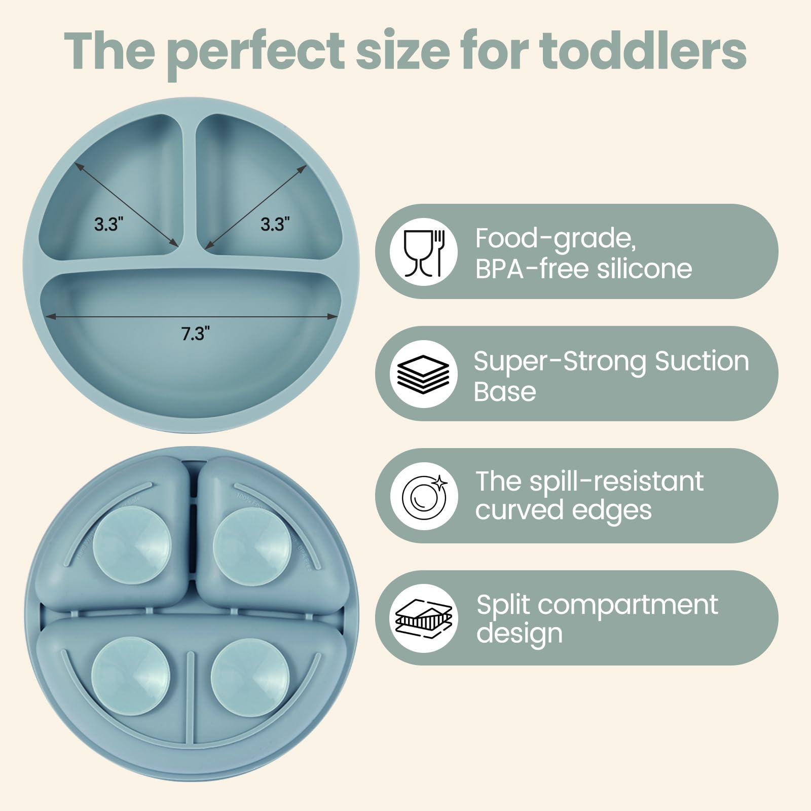 Eascrozn baby plates with divided compartments for portion control.