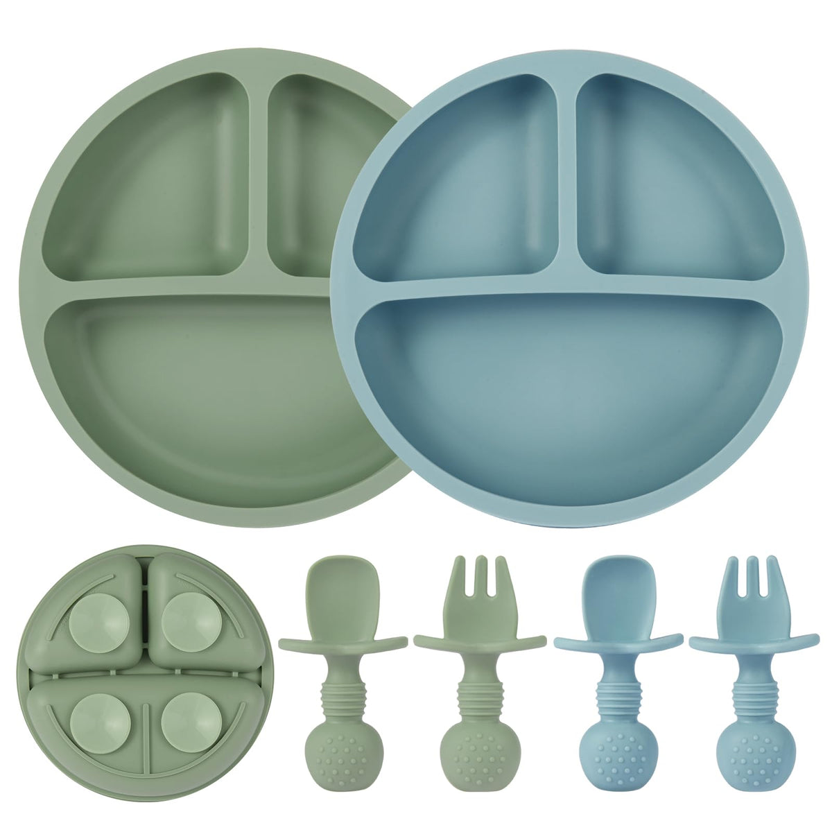 Eascrozn baby plates with suction base shown during a mealtime setup.