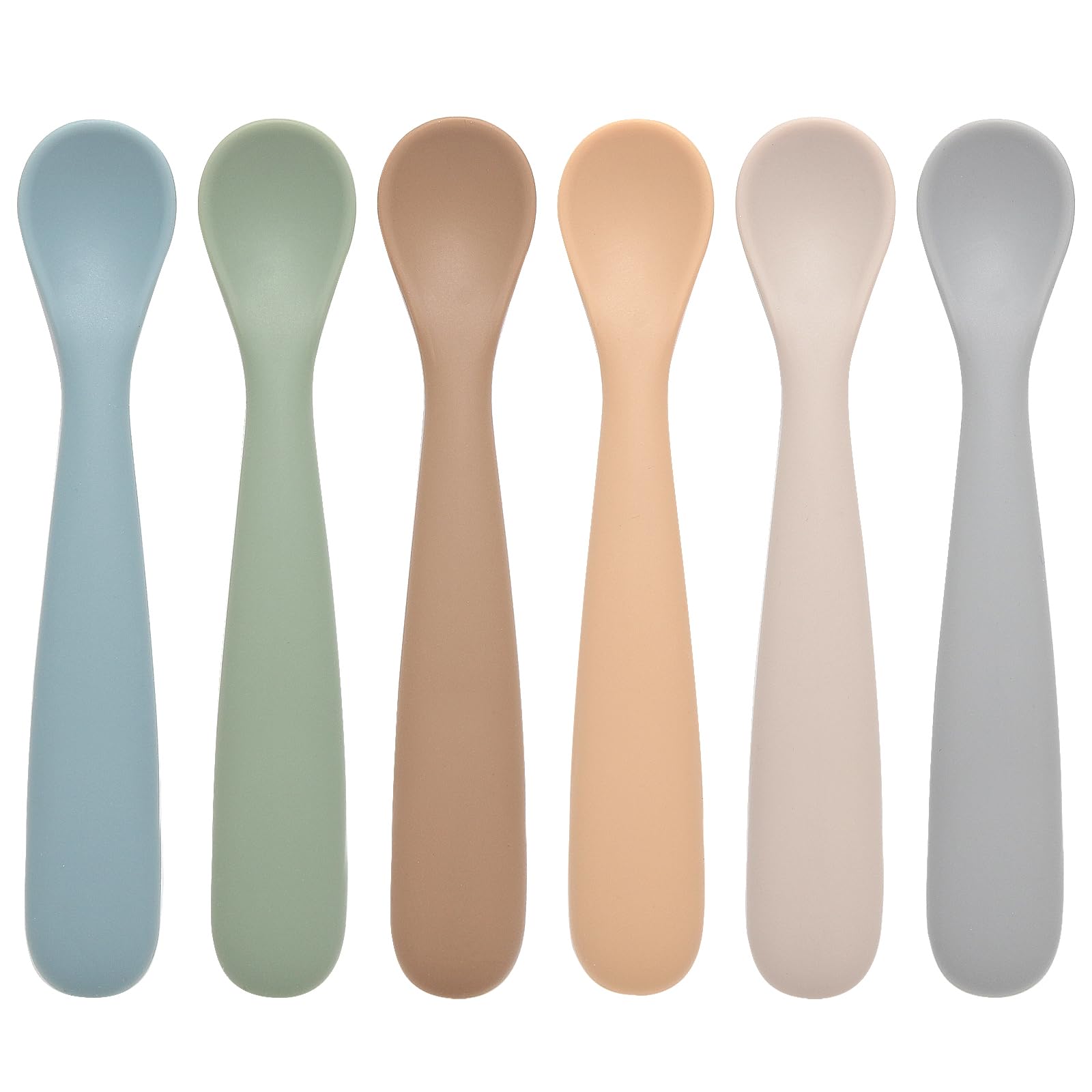 Eascrozn baby spoons six-pack in color variety for independent self-feeding practice.