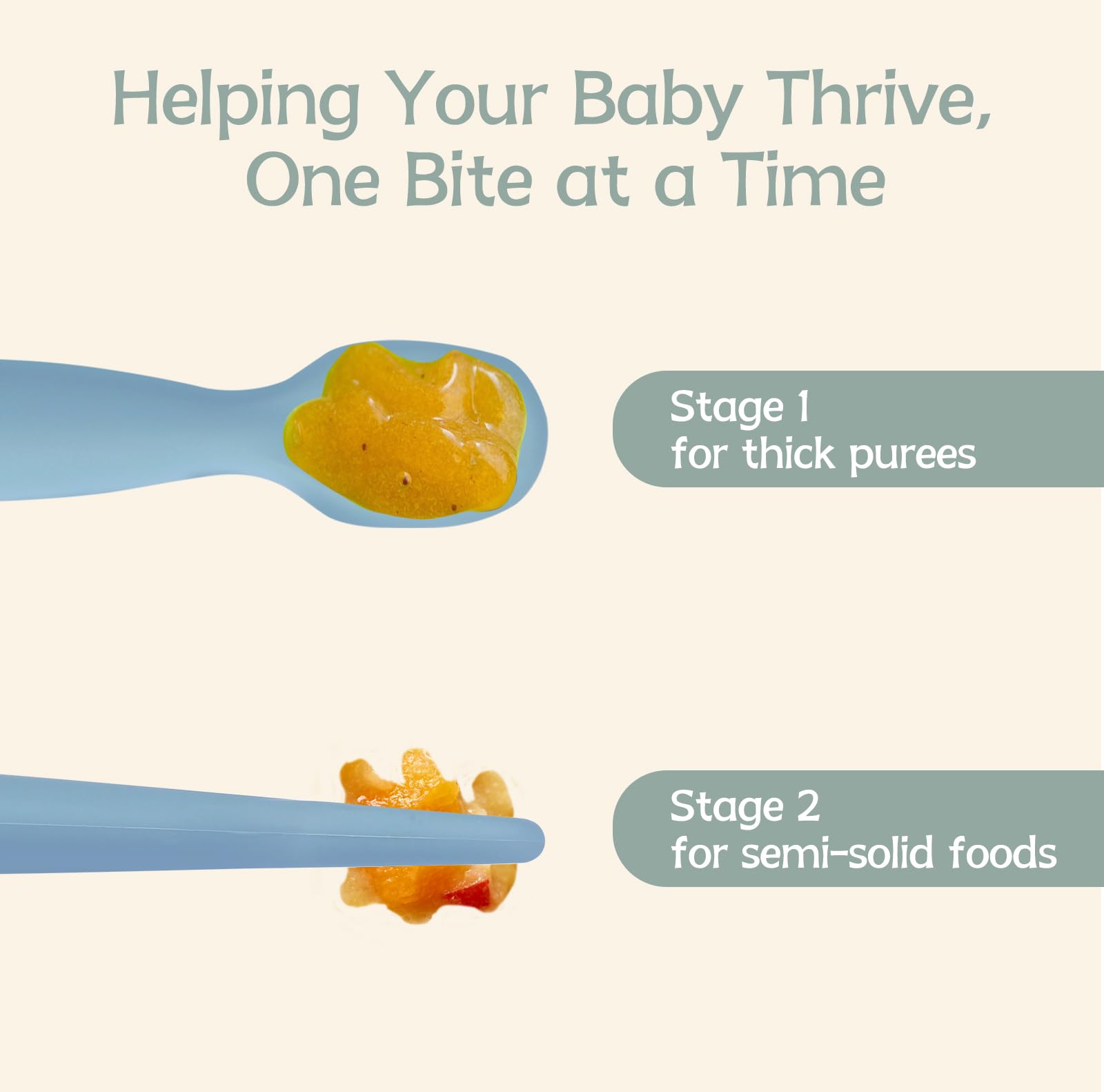 Eascrozn soft-tip silicone spoon protects delicate gums during meals.