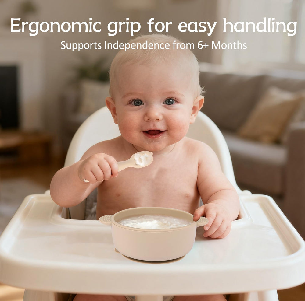 Eascrozn Stage 2 slotted spoon to grip soft solids safely.